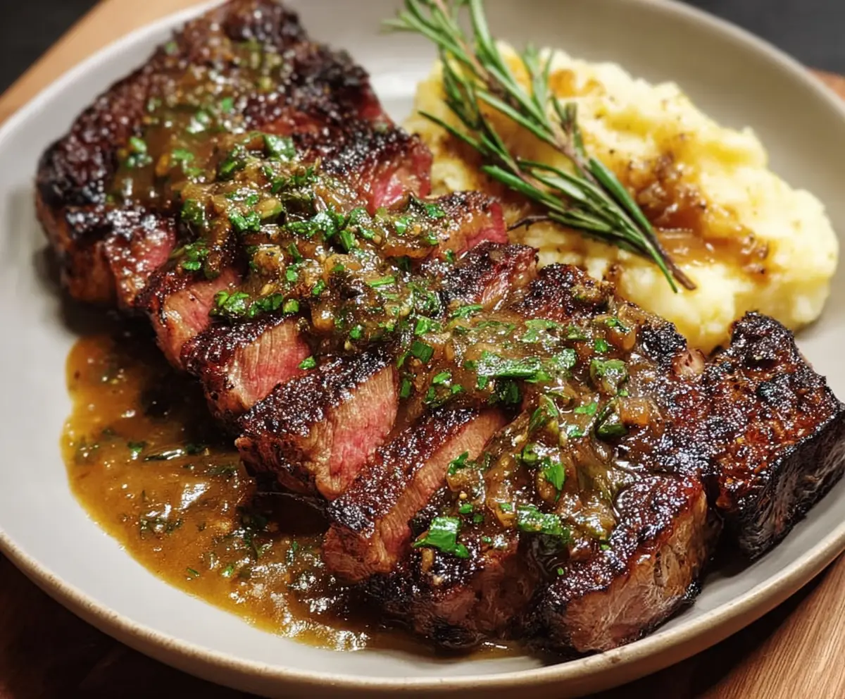 Ribeye and Roasted Garlic Pan Sauce