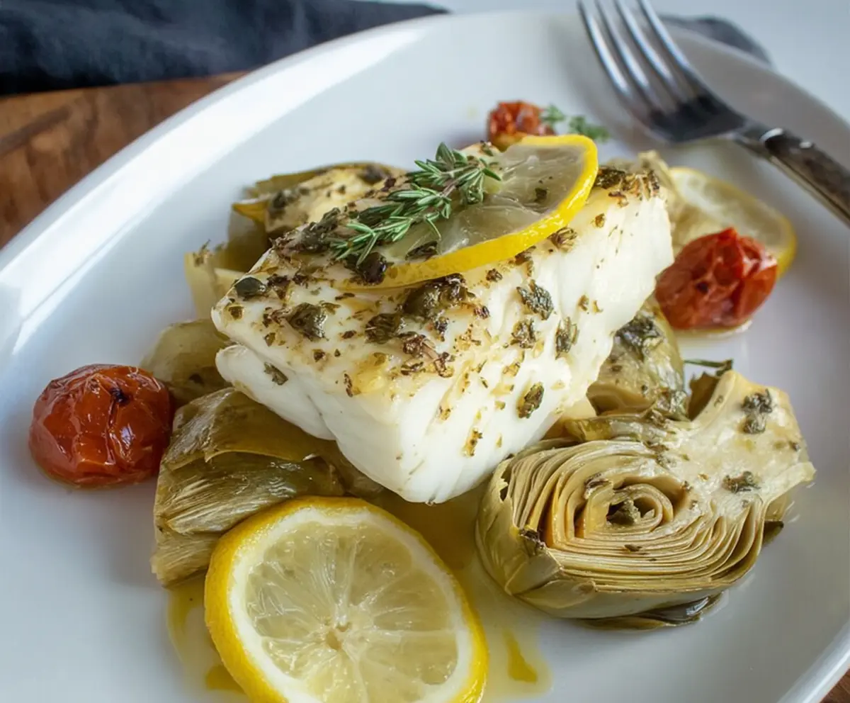 Roasted Halibut With Artichokes And Lemon