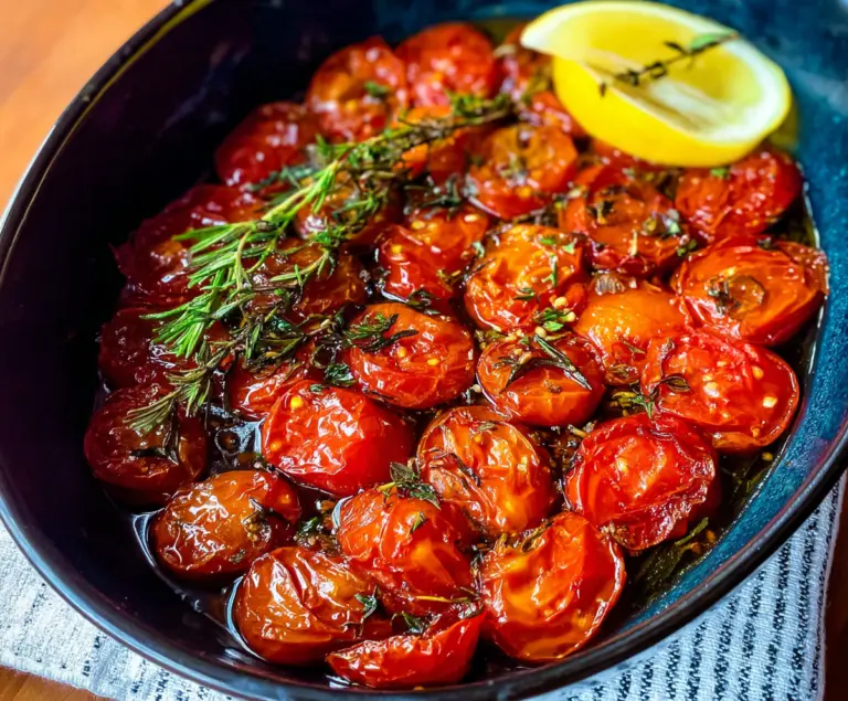 Delicious Tomato Confit with caramelized edges and vibrant red color, perfect for garnishing dishes