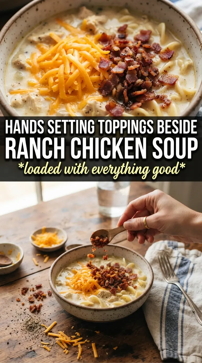 Cheddar Bacon Ranch Chicken Noodle Soup creamy cheesy bacon-rich