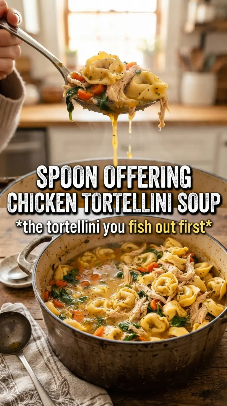 Chicken Tortellini Soup golden herb broth, cheesy, comforting