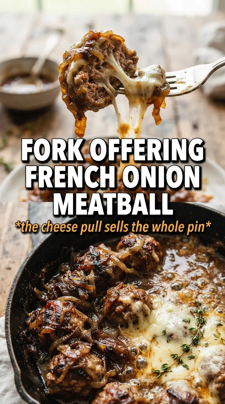 French Onion Meatballs caramelized onions cheesy baked