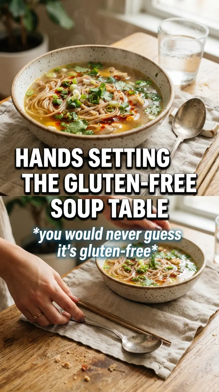 Gluten-Free Chicken Noodle Soup golden broth, tender noodles, fresh herbs