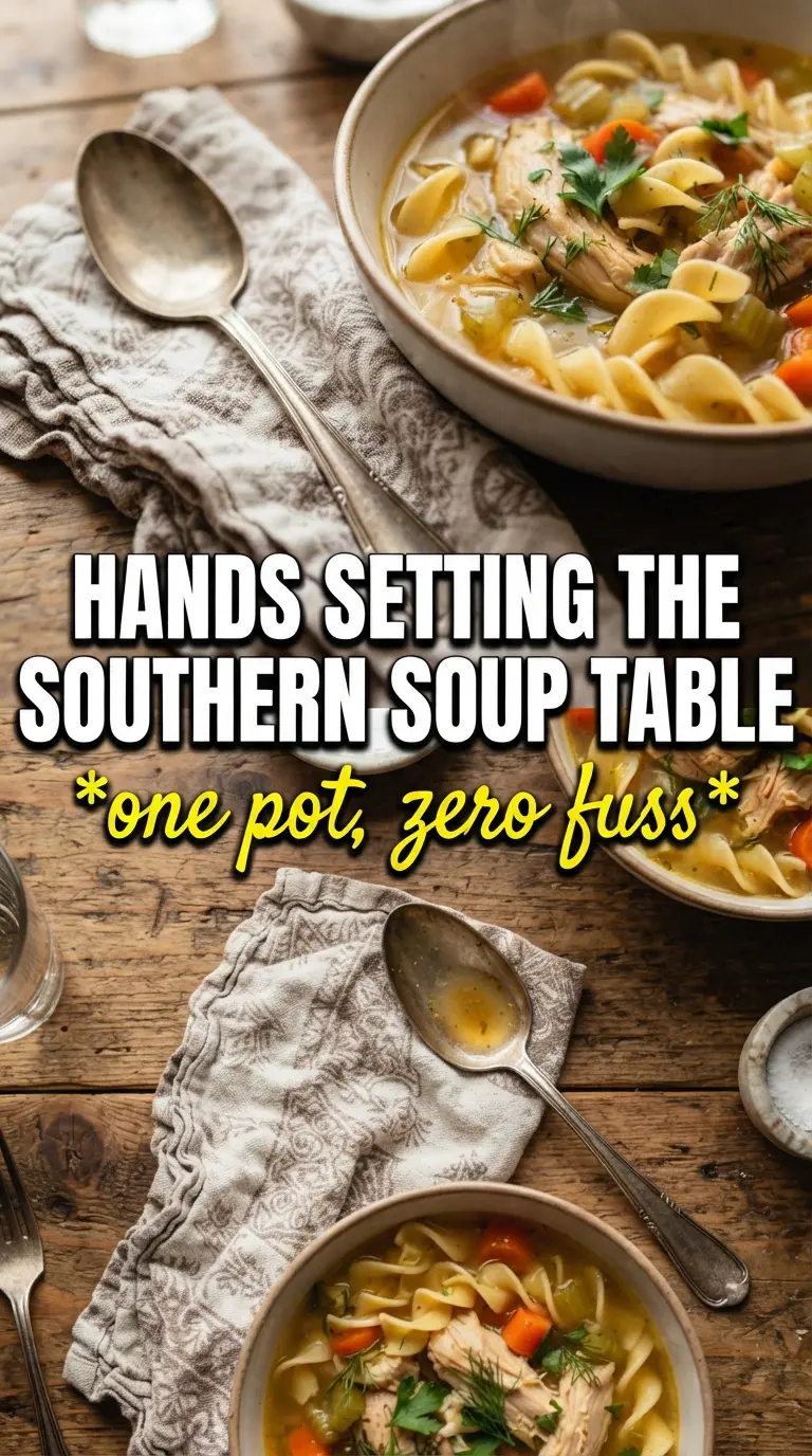 Southern Style One Pot Chicken Noodle Soup rich golden broth wide egg noodles