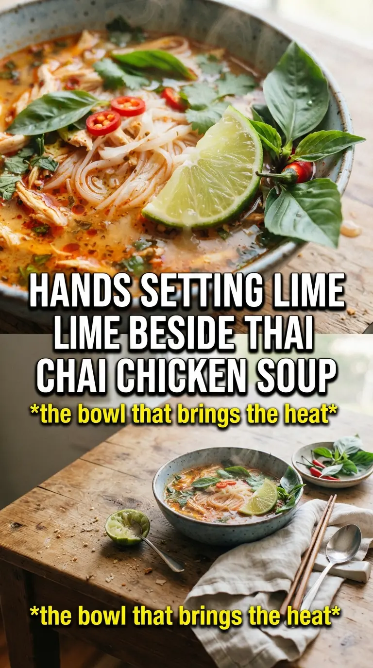 Thai Chicken Noodle Soup with coconut curry broth, rice noodles, and fresh herbs